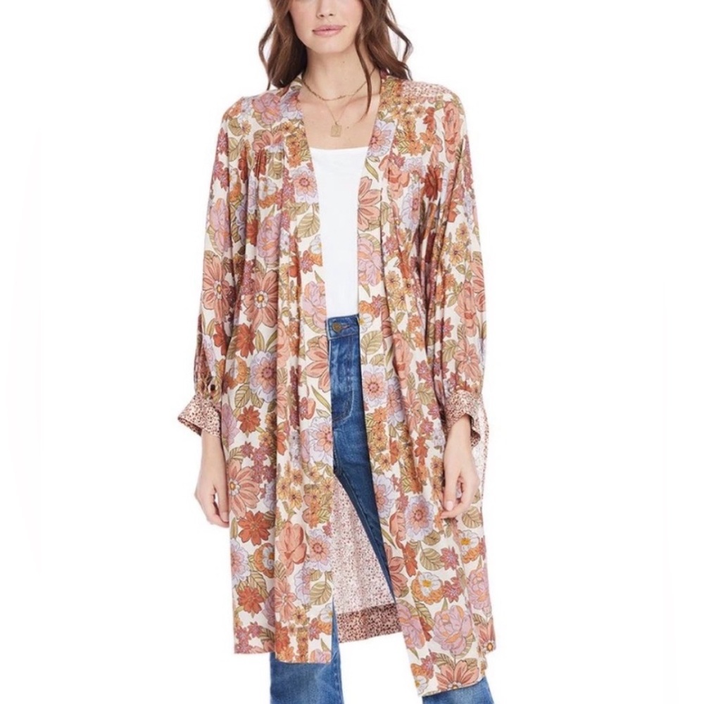Saltwater LUXE Nikki Boho Kimono Robe Floral Open Front Duster Size XS